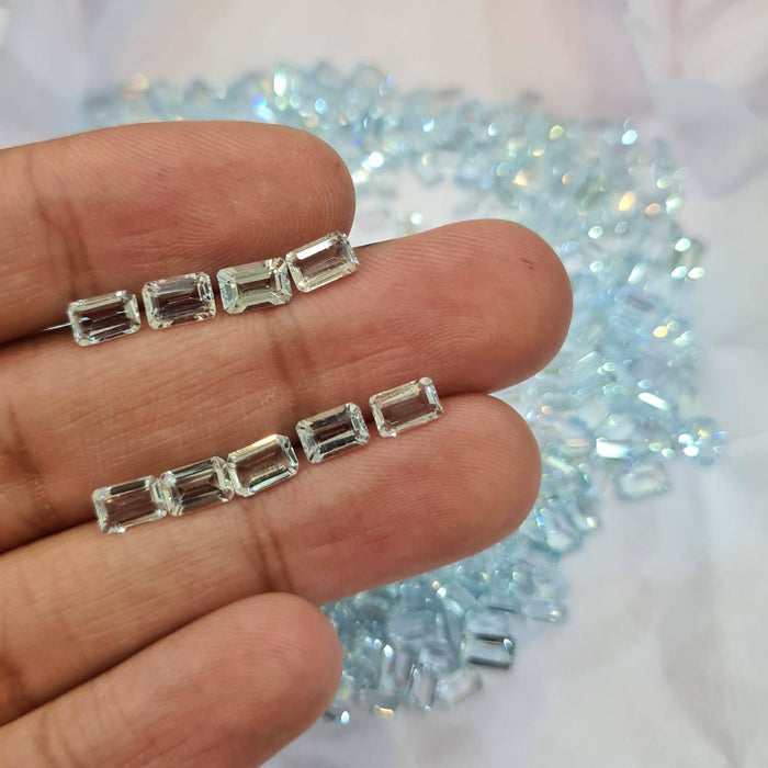 10 Pcs Natural Aquamarine Calibrated Rectangle Emerald Cut | Faceted Flawless - The LabradoriteKing