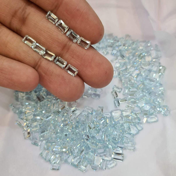 10 Pcs Natural Aquamarine Calibrated Rectangle Emerald Cut | Faceted Flawless - The LabradoriteKing
