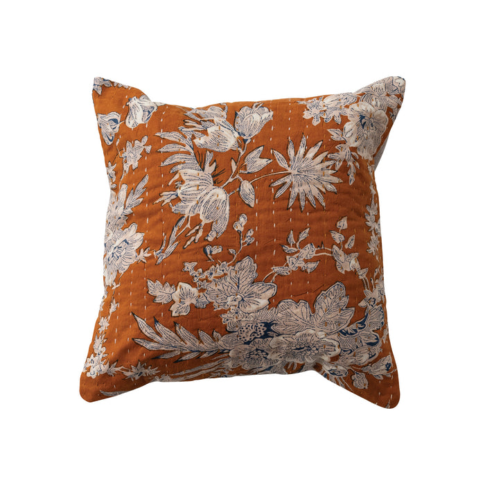 12" Floral Kantha Stitch Pillow