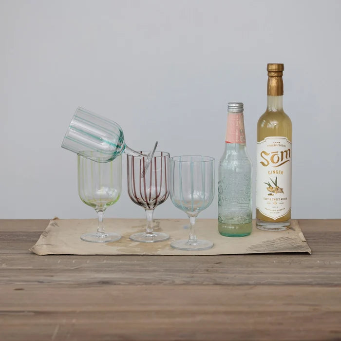 14oz Striped Stem Glass, 4 Colors
