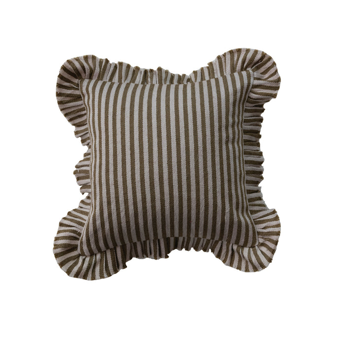 18" Brown/Ivory Striped Ruffle Pillow