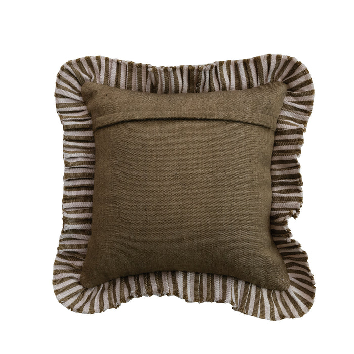 18" Brown/Ivory Striped Ruffle Pillow