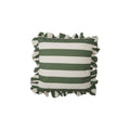 18" Square Fabric Striped Pillow with Ruffle, Green & Natural