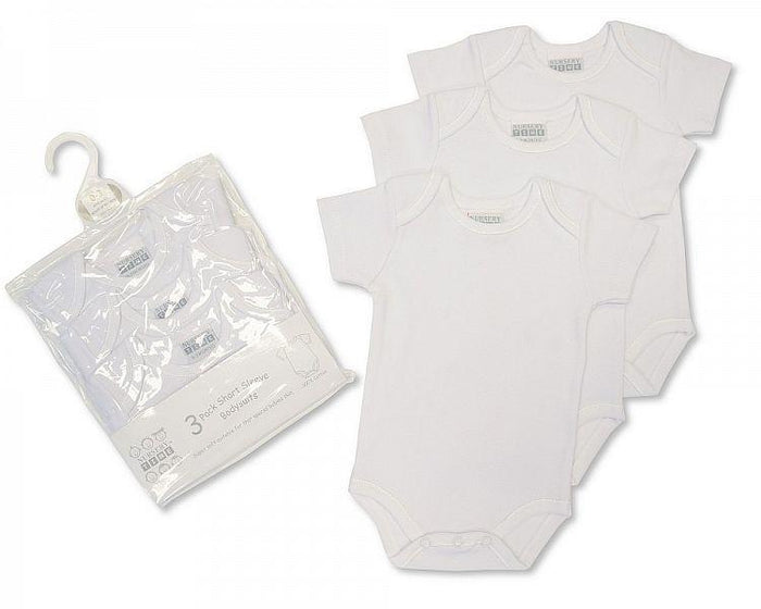 3 Pack White Short Sleeved Cotton Bodysuits (GP-25-0859) - Kidswholesale.co.uk
