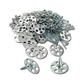 Pack of 35mm galvanised steel fixing screws and washers for securely installing XPS tile backer boards, containing 100 screws and 100 matching fixing washers.