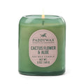 The 5oz Vista Candle features lit green glass and a label with Paddywax Nashville, Tennessee, Cactus Flower & Aloe. Enjoy a luxurious soy wax fragrance in this stylish modern candle. Net Wt. 5 oz / 141 g.