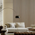 Acoustic Wall Panel 600 x 2400mm in Natural Oak Woodgrain with HDF slats and acoustic felt backing, ideal for creating stylish feature walls with improved sound absorption.