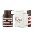 Armaf Odyssey Black Forest Eau De Parfum 100ml fragrance bottle alongside matching Black Forest Dessert Edition retail packaging, featuring chocolate and cherry-inspired design elements.