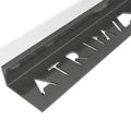 Atrim 10mm straight edge aluminium tile trim in matt black, 2.5m long, designed to protect exposed tile edges and create a clean, contemporary finish for 10mm tiles.