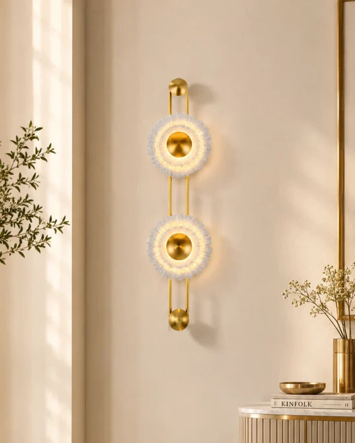 Modern gold wall light with dual circular glass design