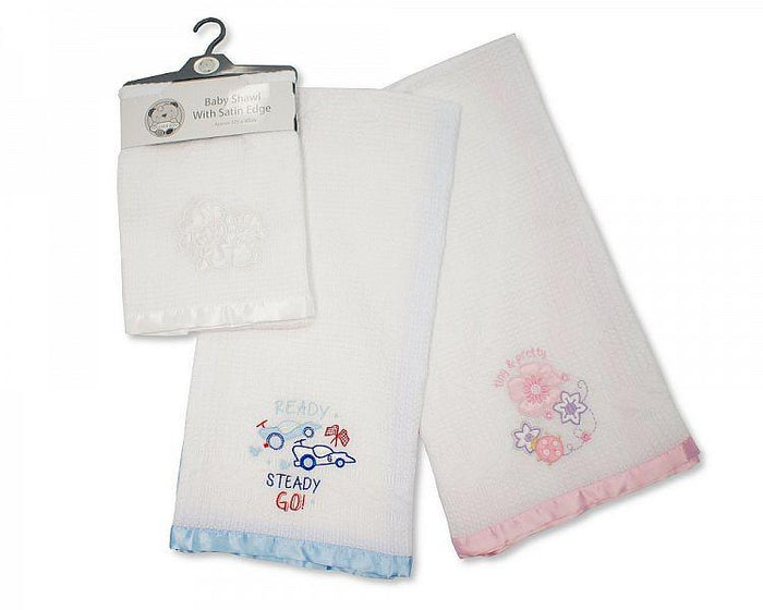 Baby Acrylic Shawl with Satin Edge - Kidswholesale.co.uk