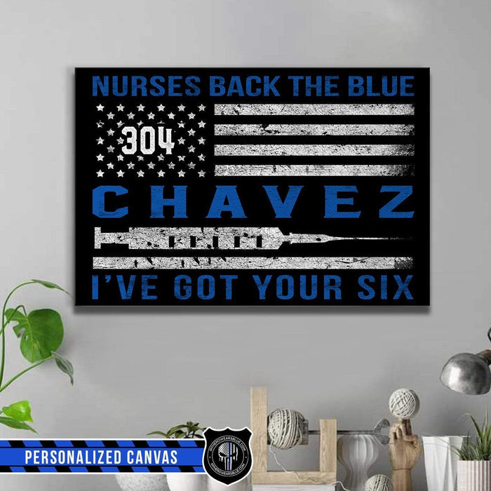 Canvas Prints 24" x 16" - BEST SELLER Personalized Canvas - Nurse - Back The Blue - Nurse Flag - Horizontal Flag