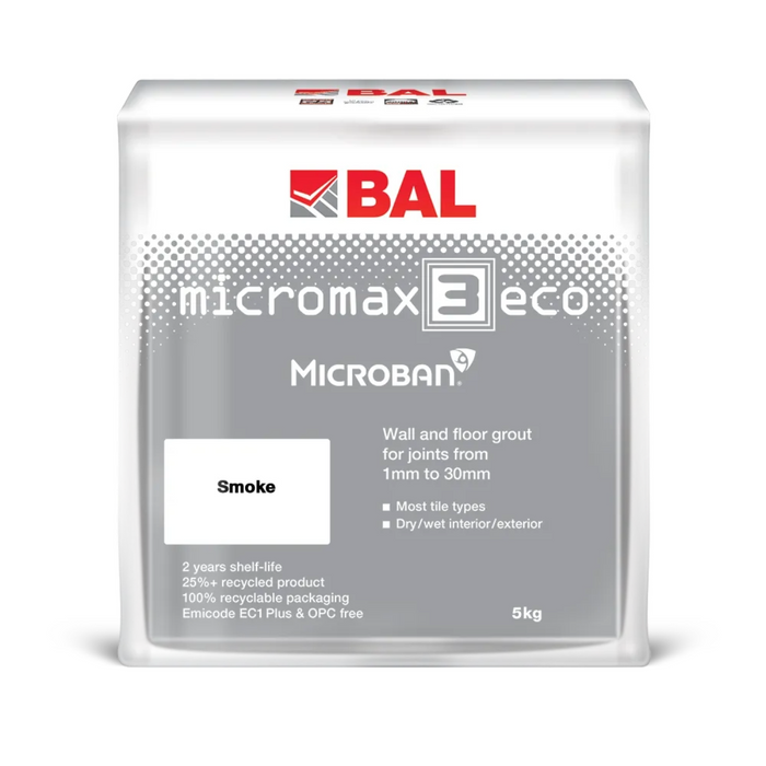 BAL Micromax3 ECO Rapid Set Flexible Anti-Bacterial Grout - 5kg - Smoke