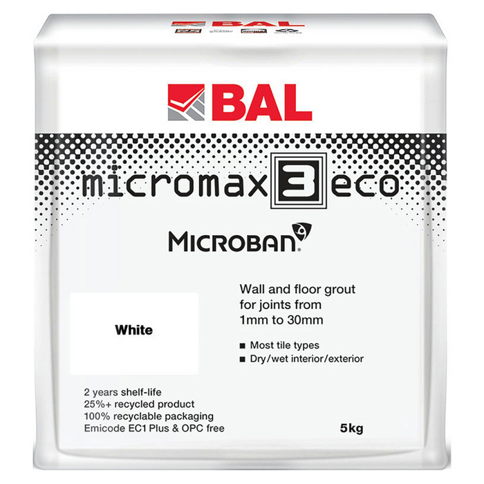BAL Micromax3 ECO Rapid Set Flexible Anti-Bacterial Grout - 5kg - White