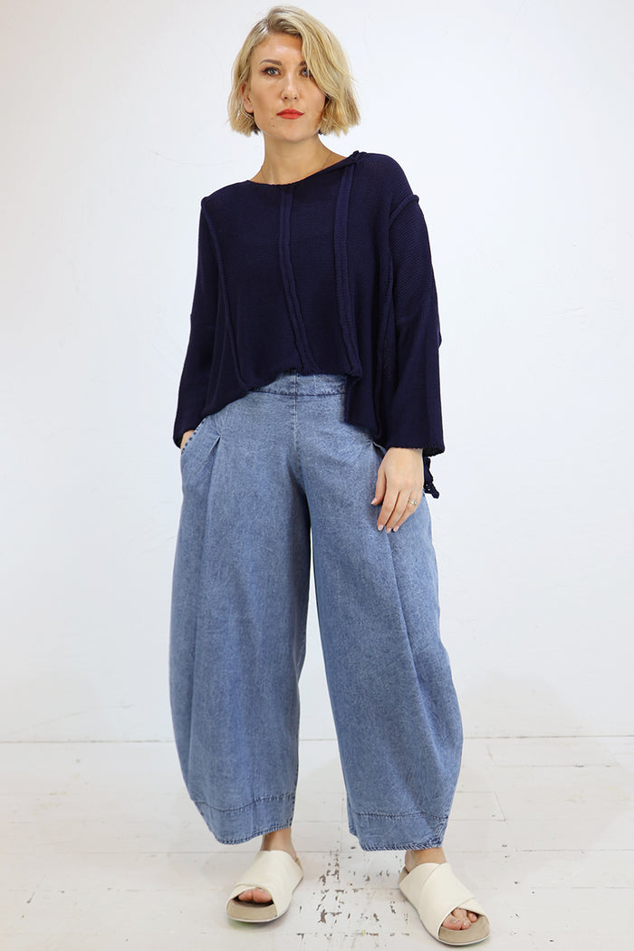 Blueberry Cotton 3/4 Sleeve Knit - 2 Colours