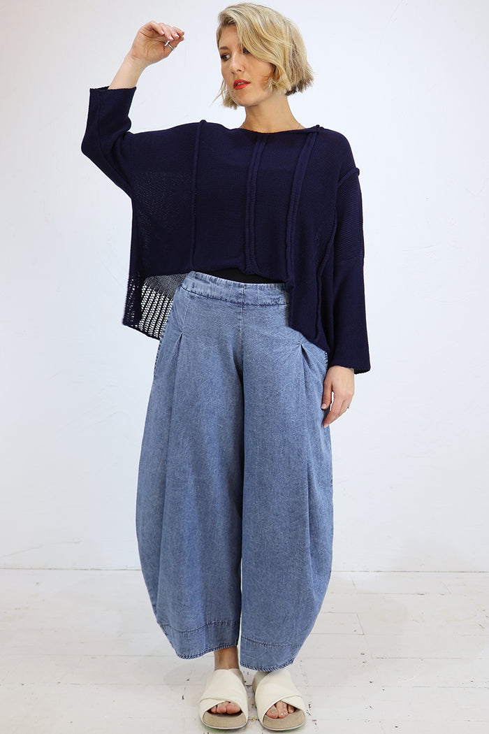 Blueberry Cotton 3/4 Sleeve Knit - 2 Colours