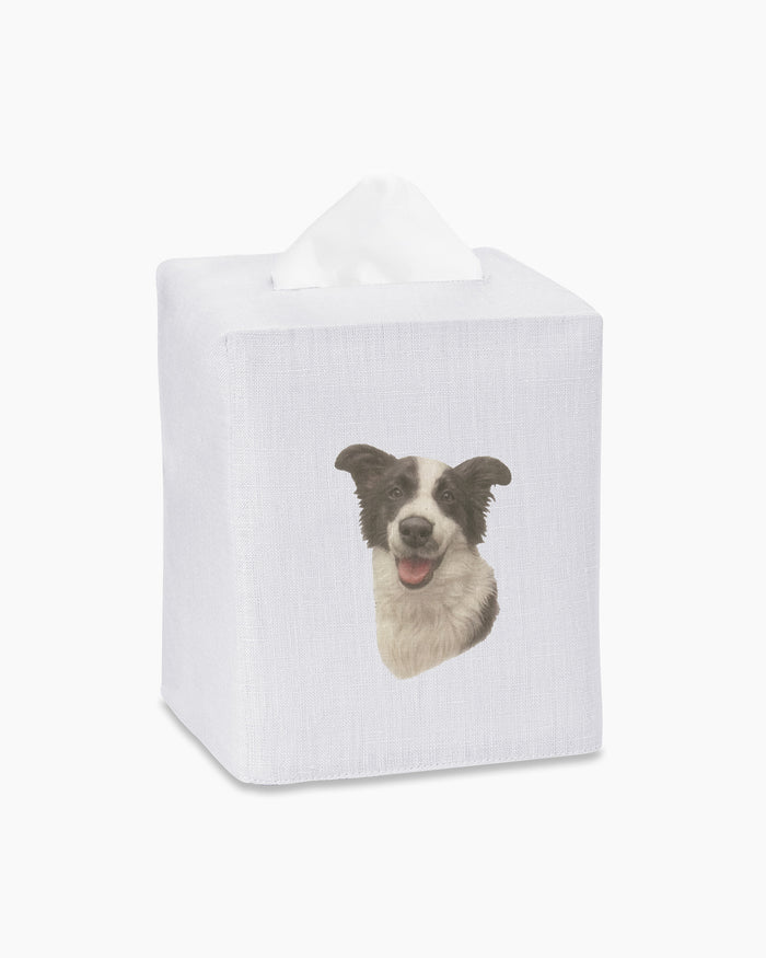 Border Collie Linen Tissue Box Cover