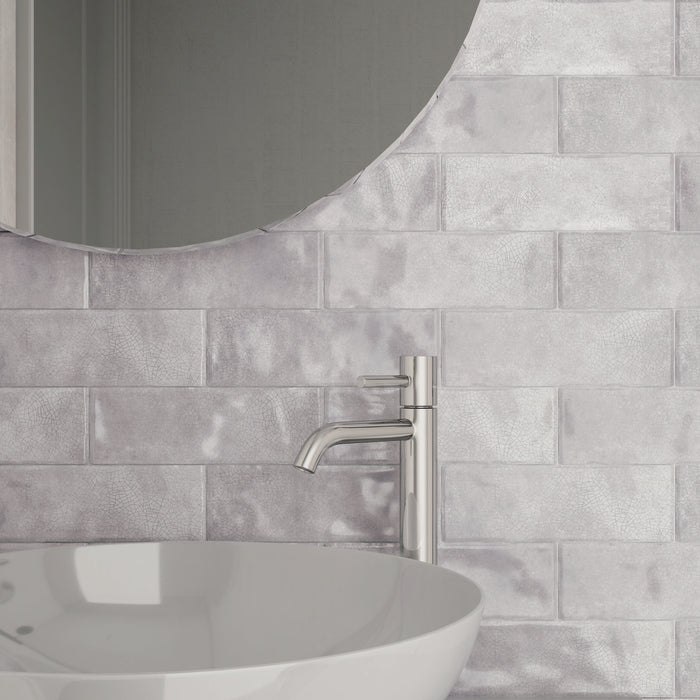 Borgo Crackle Soft Grey 6.5 x 20cm White Body Wall Tile - 0.36sqm perbox