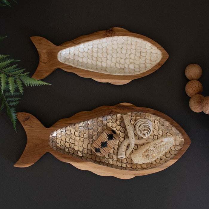 Carved Teak Fish w/ Capiz Detail