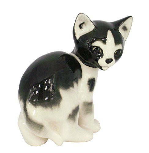 Cat Kitty Black and White Spotted Lomonosov Porcelain Collectible Figurine