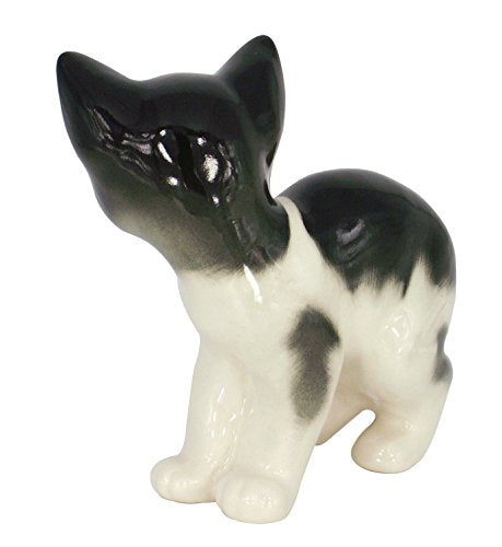 Cat Kitty Black and White Spotted Lomonosov Porcelain Collectible Figurine