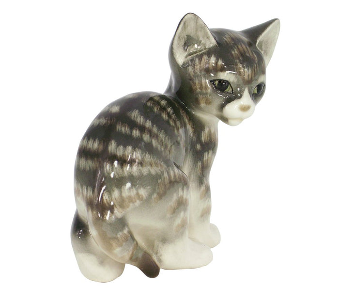 Cat Kitty Striped Gray Lomonosov Porcelain Collectible Figurine