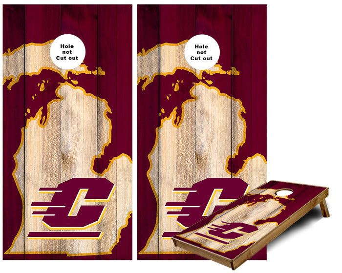 Central Michigan in State of MI outline Cornhole Wraps