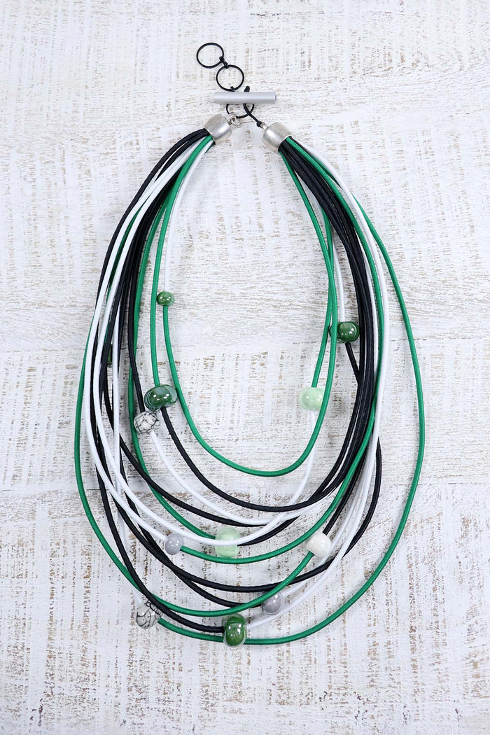 Christina Brampti Elastic Multi-wire + Ceramic Beads Necklace Green