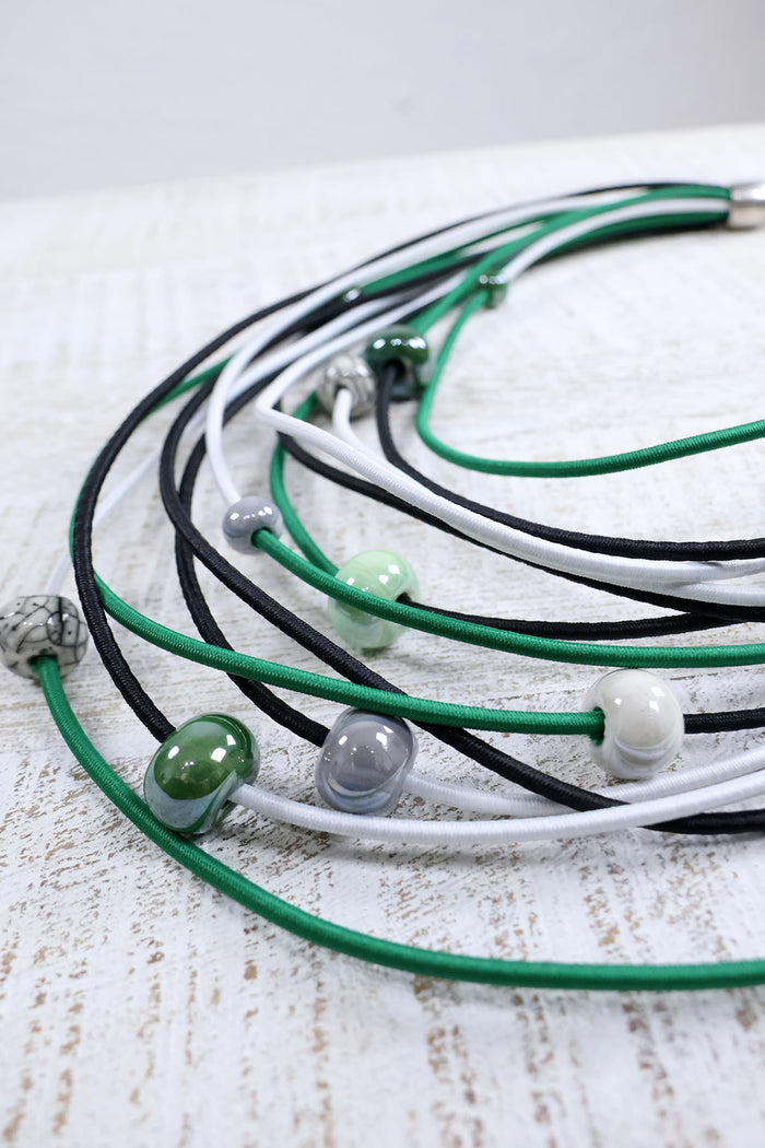 Christina Brampti Elastic Multi-wire + Ceramic Beads Necklace Green