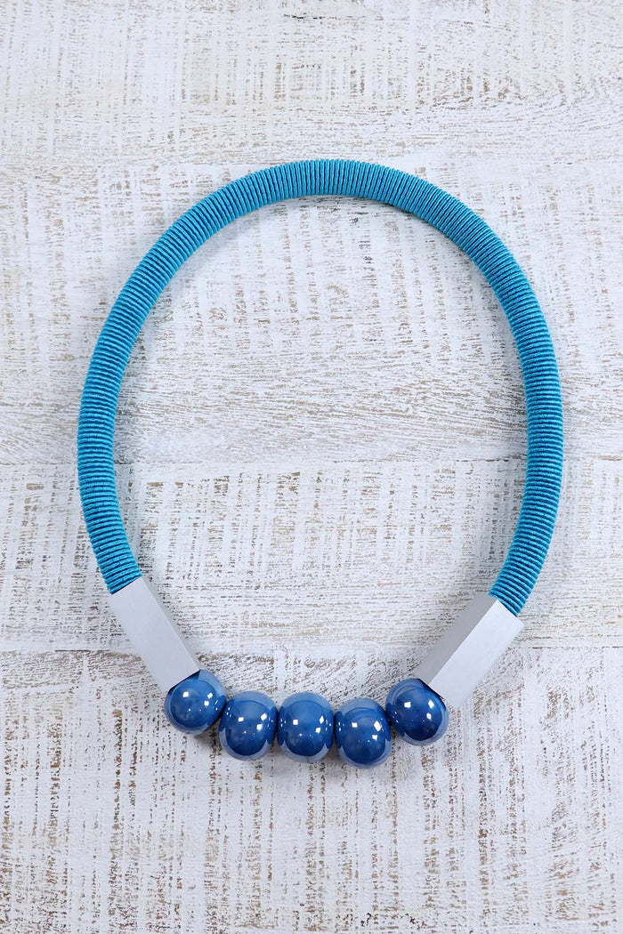 Christina Brampti Long Silk Chord + Ceramic Bead Necklace - Teal