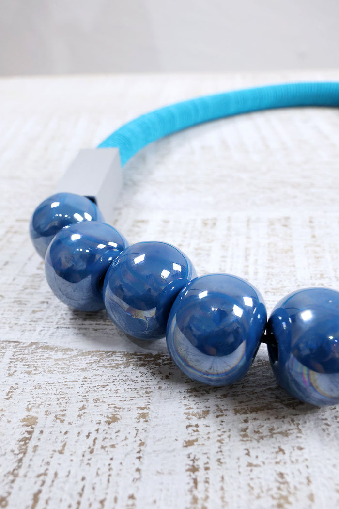 Christina Brampti Long Silk Chord + Ceramic Bead Necklace - Teal