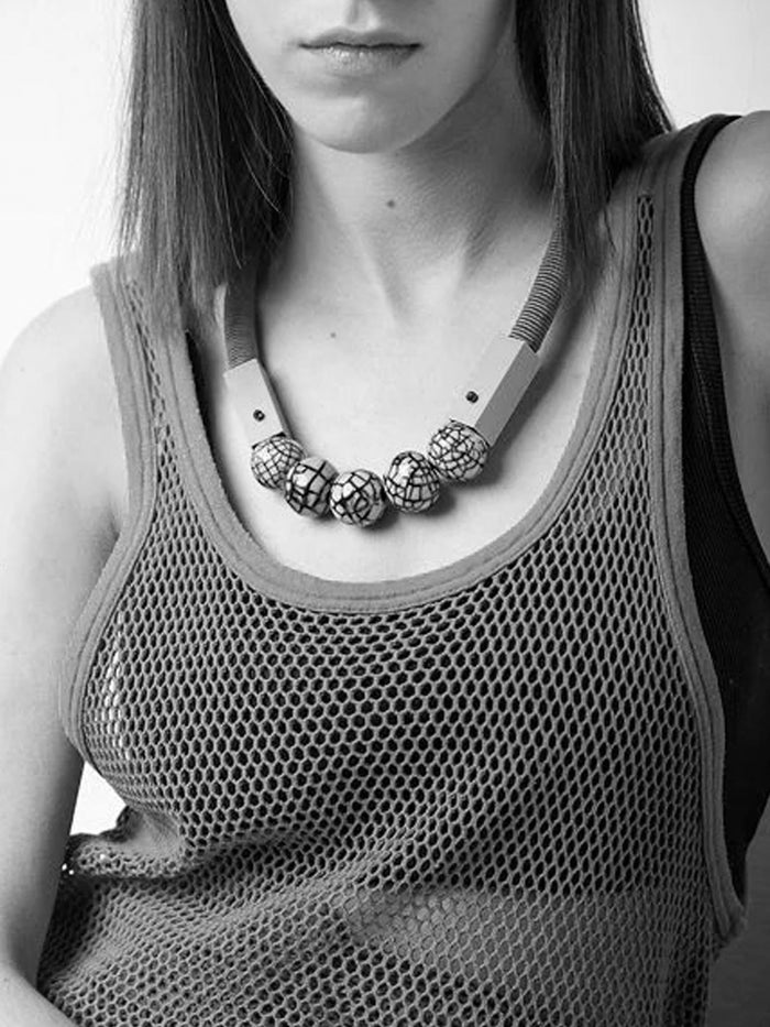 Christina Brampti Long Silk Chord + Ceramic Bead Necklace - Teal
