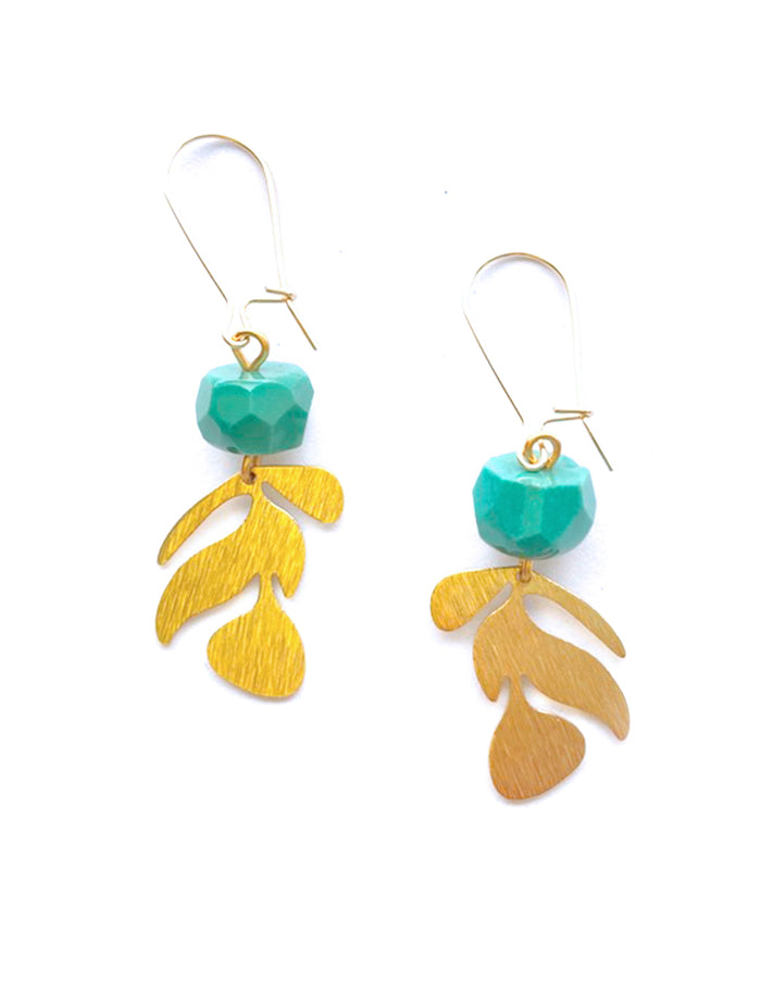 Chrysoprase Brass Small Leaf Earrings