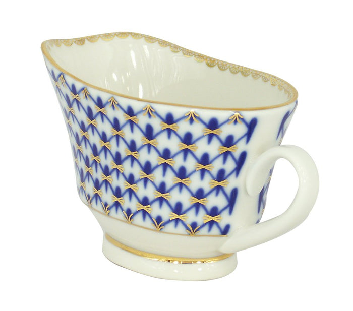 Cobalt Net Gravy Boat. Imperial Porcelain Factory. 6.8 Fl Oz