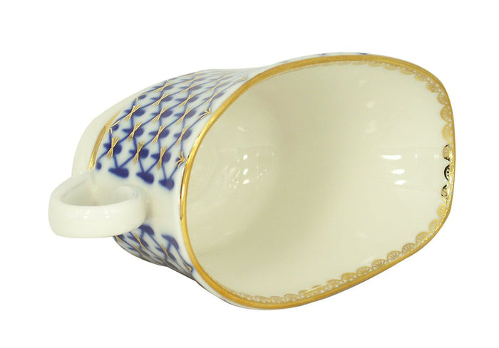 Cobalt Net Gravy Boat. Imperial Porcelain Factory. 6.8 Fl Oz