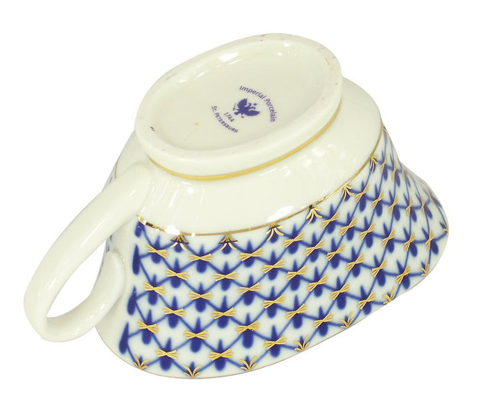 Cobalt Net Gravy Boat. Imperial Porcelain Factory. 6.8 Fl Oz