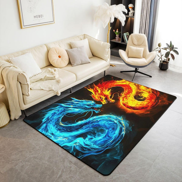 Cool Medieval Ice Fire Dragon Area Rug