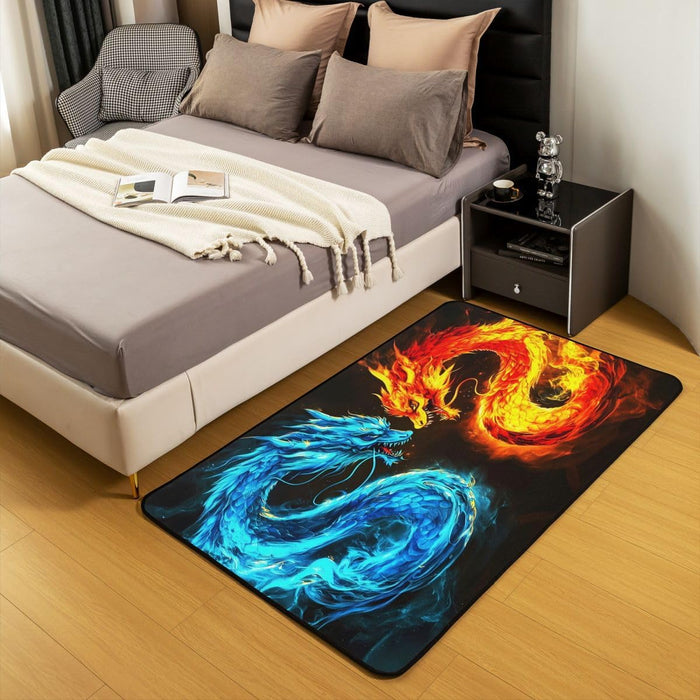 Cool Medieval Ice Fire Dragon Area Rug