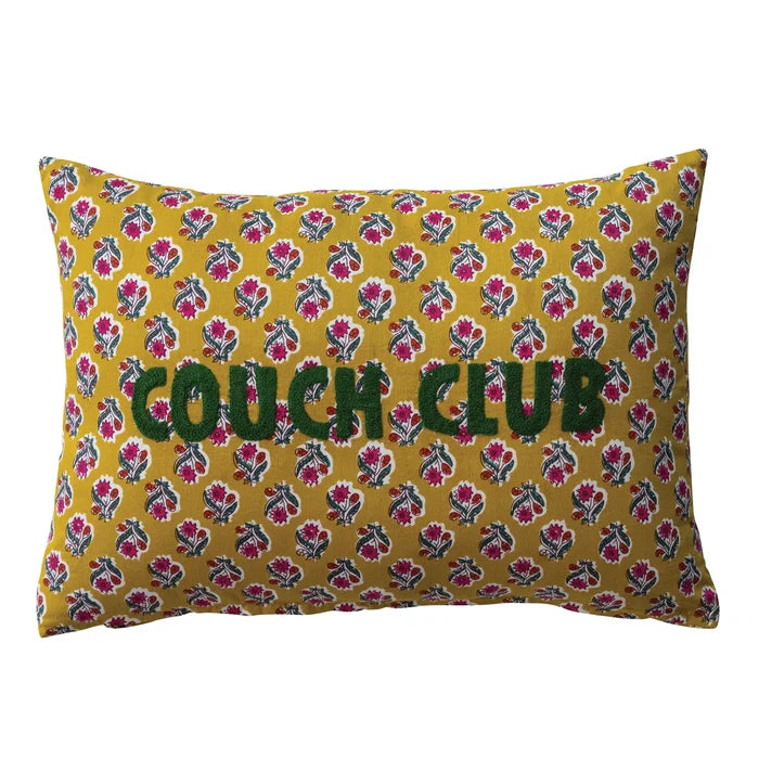 Cotton Lumbar Pillow w/ Pattern & Embroidery