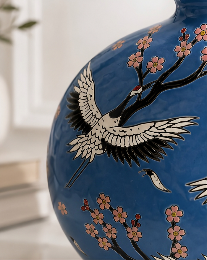 Crane Blossom Round Flower Vase