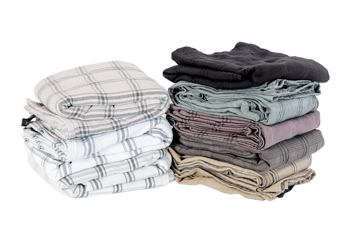Cucina Vintage Cotton Kitchen Towels - Full Color Range Folded Stack, White to Coal | MATTEO