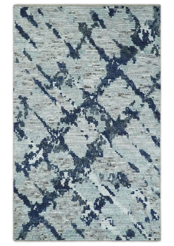Hand Woven Silver, Blue and Charcoal Abstract Trellis Moroccan Rug Made with Blended Wool 5x8, 8x10 and 9x12 | UL40 - The Rug Decor