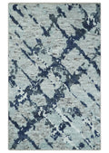 Hand Woven Silver, Blue and Charcoal Abstract Trellis Moroccan Rug Made with Blended Wool 5x8, 8x10 and 9x12 | UL40 - The Rug Decor