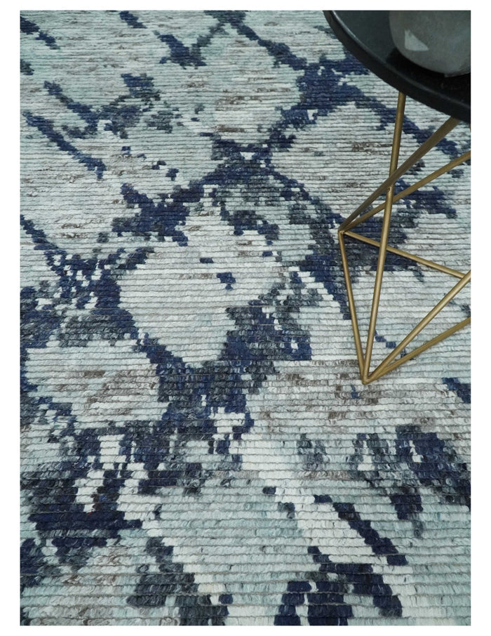 Hand Woven Silver, Blue and Charcoal Abstract Trellis Moroccan Rug Made with Blended Wool 5x8, 8x10 and 9x12 | UL40 - The Rug Decor
