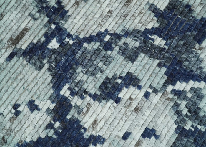 Hand Woven Silver, Blue and Charcoal Abstract Trellis Moroccan Rug Made with Blended Wool 5x8, 8x10 and 9x12 | UL40 - The Rug Decor