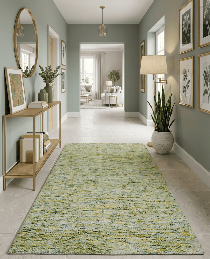 Custom Made Solid Green And Ivory Hand Tufted Natural Wool Area Rug - The Rug Decor