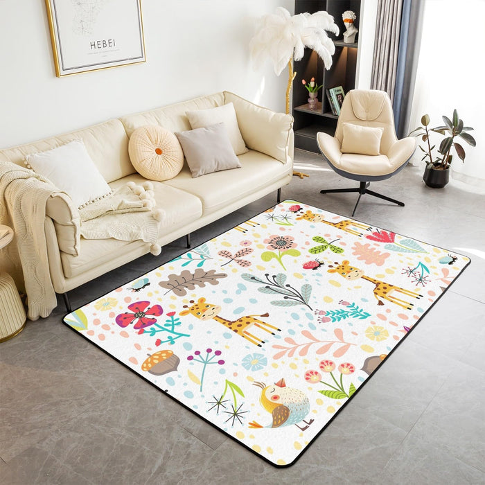 Cute Cartoon Giraffe Wildlife Area Rug