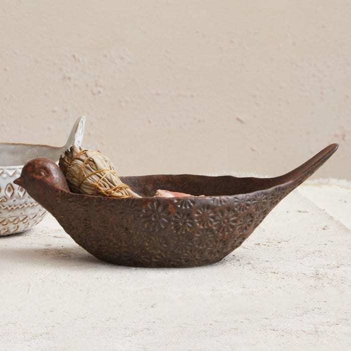 Debossed Stoneware Bird Bowl