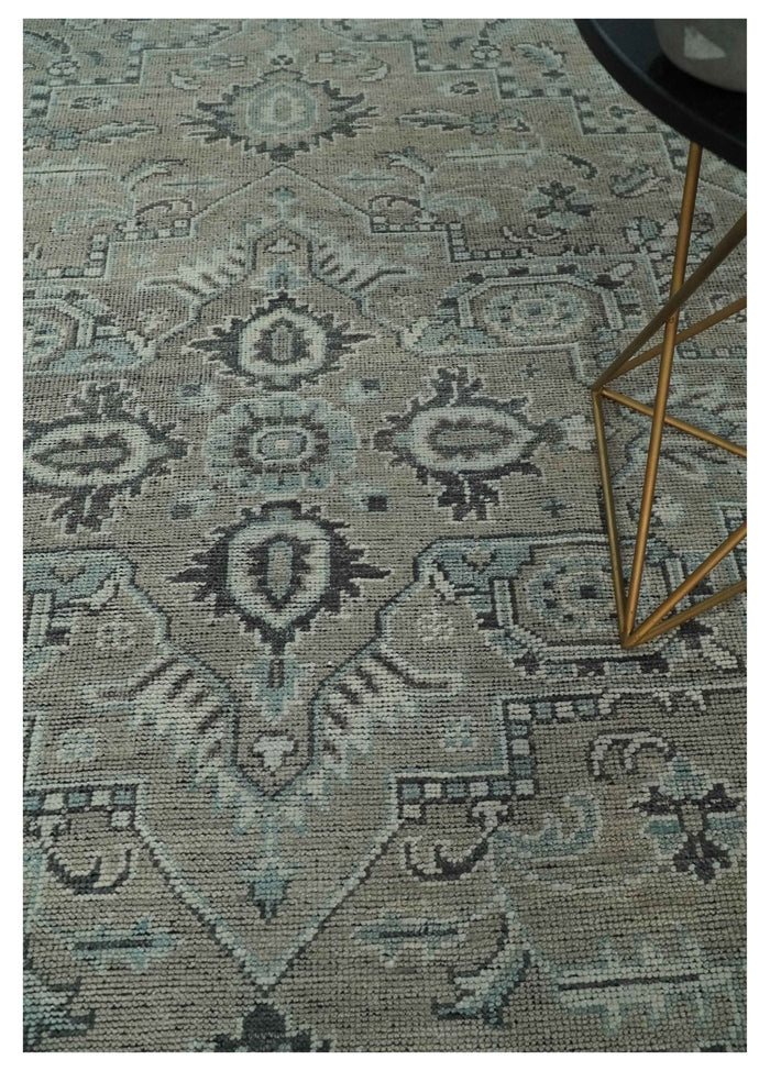 Vintage Distressed 3X5, 4X6, 5x8, 6x9, 8x10, 9x12 Hand Knotted Heriz Serapi Taupe and Ivory Traditional Antique Persian Area Rug | TRD2781 - The Rug Decor