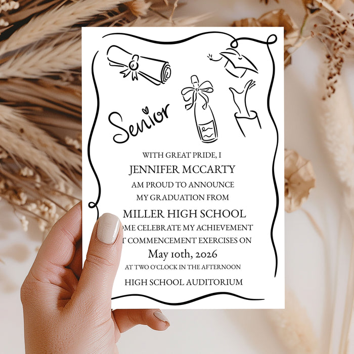 Doodle Style Graduation Invitation Template Template Editable Invitation Corjl Digital Download